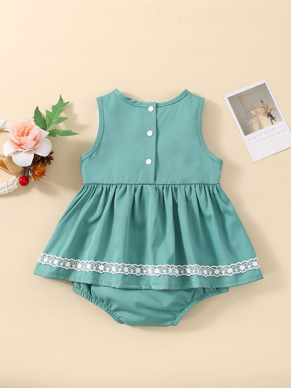 Baby Girl Sleeveless Lace Trim Dress Jumpsuit Baby One Piece Jumpsuit - PrettyKid