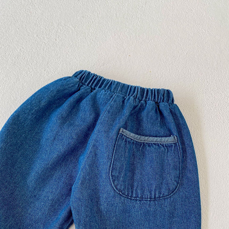 Wholesale Baby Solid Color Pocket Decor Denim Trousers in Bulk - PrettyKid