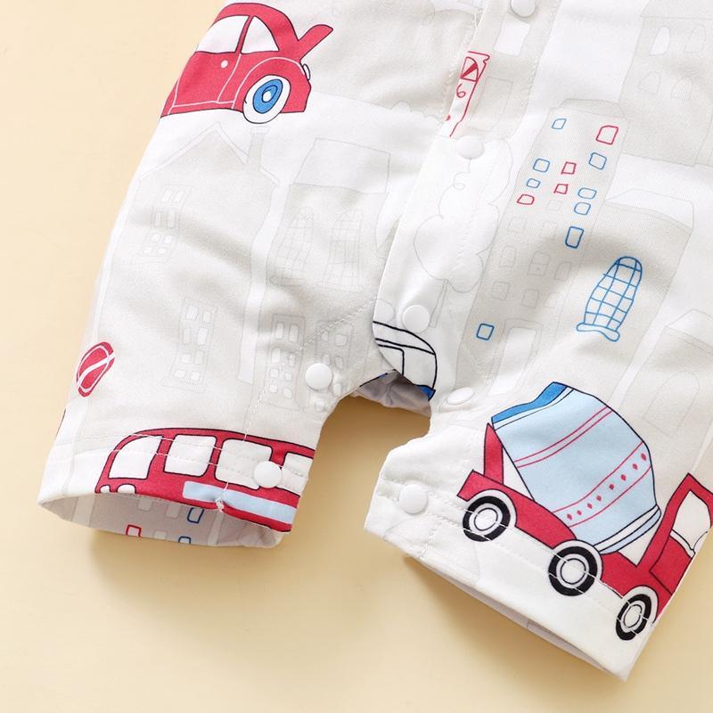 Baby Boy Bow Tie Decor Cartoon Car Print Jumpsuit - PrettyKid