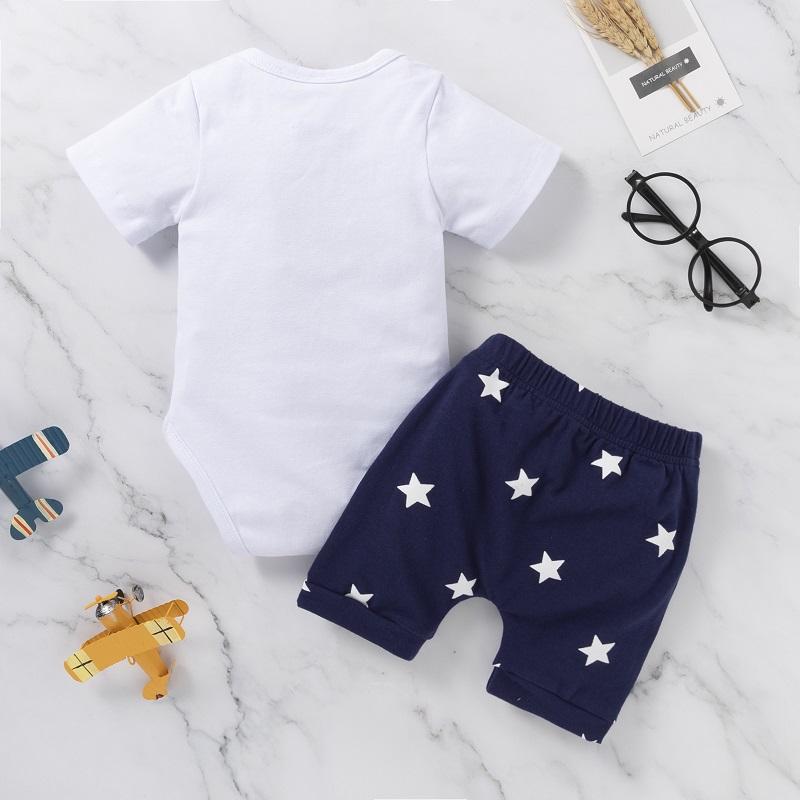 Baby Boy Independence Day Bow Tie Decor Bodysuit & Star Print Shorts - PrettyKid