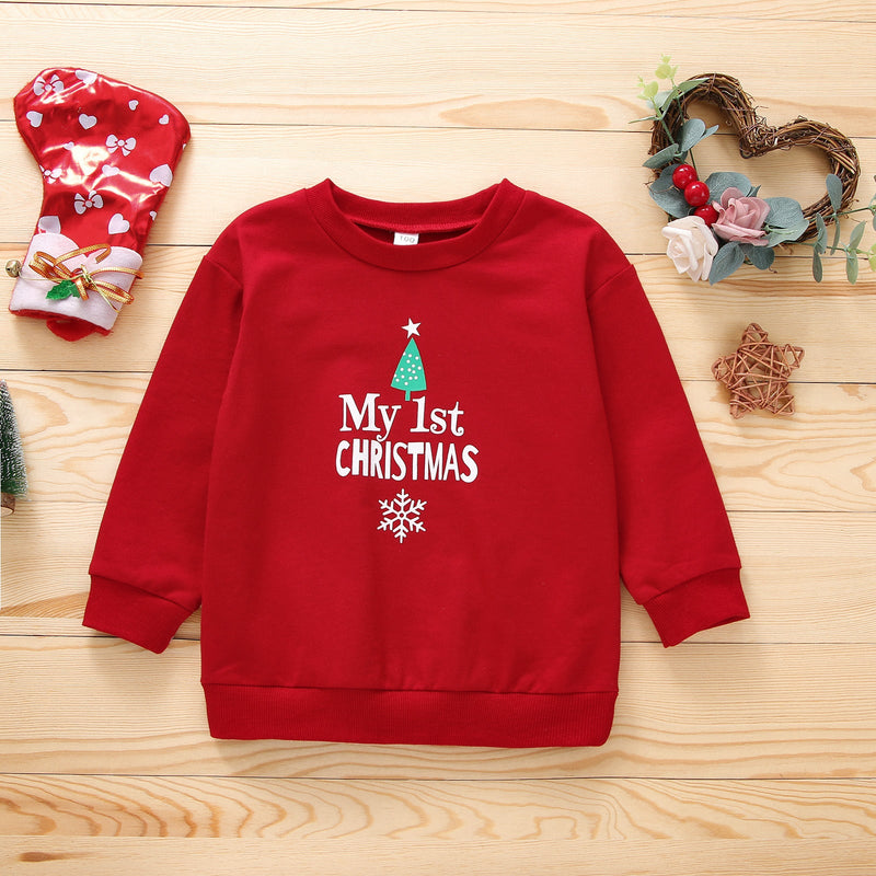 0-18M Christmas Letter Snowflake Print Long Sleeve Pullover Tops Baby Wholesale Clothing