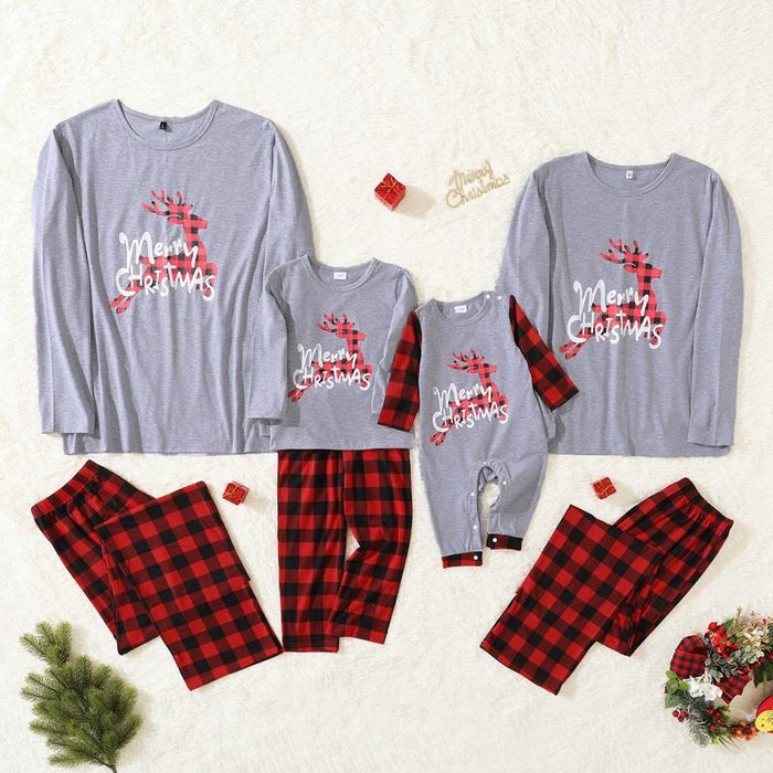 wholesale kid clothes Plaid Deer Pattern Family Matching Pajamas Sets Wholesale Children's Clothing - PrettyKid