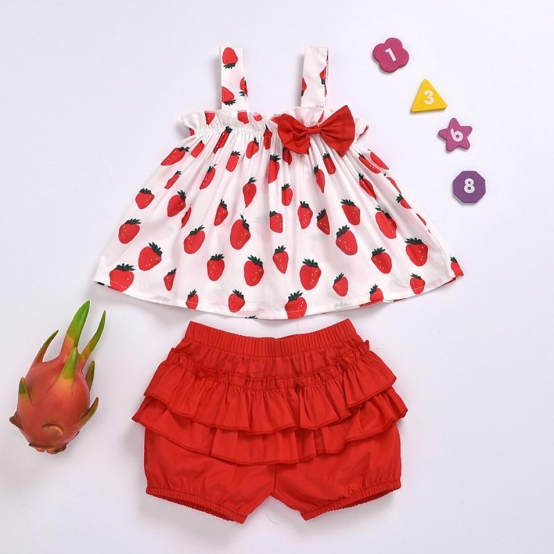 2-piece Strawberry Printed Tops & Solid Shorts for Toddler Girl - PrettyKid