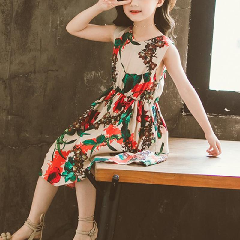 Girl Sleeveless Tie Dye Floral Dress - PrettyKid