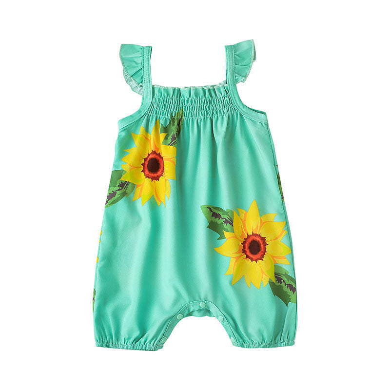 3-18M Baby Girls Sunflower Flutter Sleeve Cami Rompeer Bulk Baby Clothes - PrettyKid