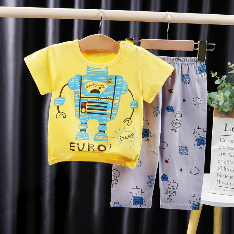 Toddler Boy Cartoon Pattern Pajama T-shirt & Printed Capri Pants - PrettyKid