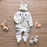 2-piece Cute Cartoon Zebra Printed Long-sleeved Jumpsuit and Hat Set for Baby Wholesale children's clothing - PrettyKid