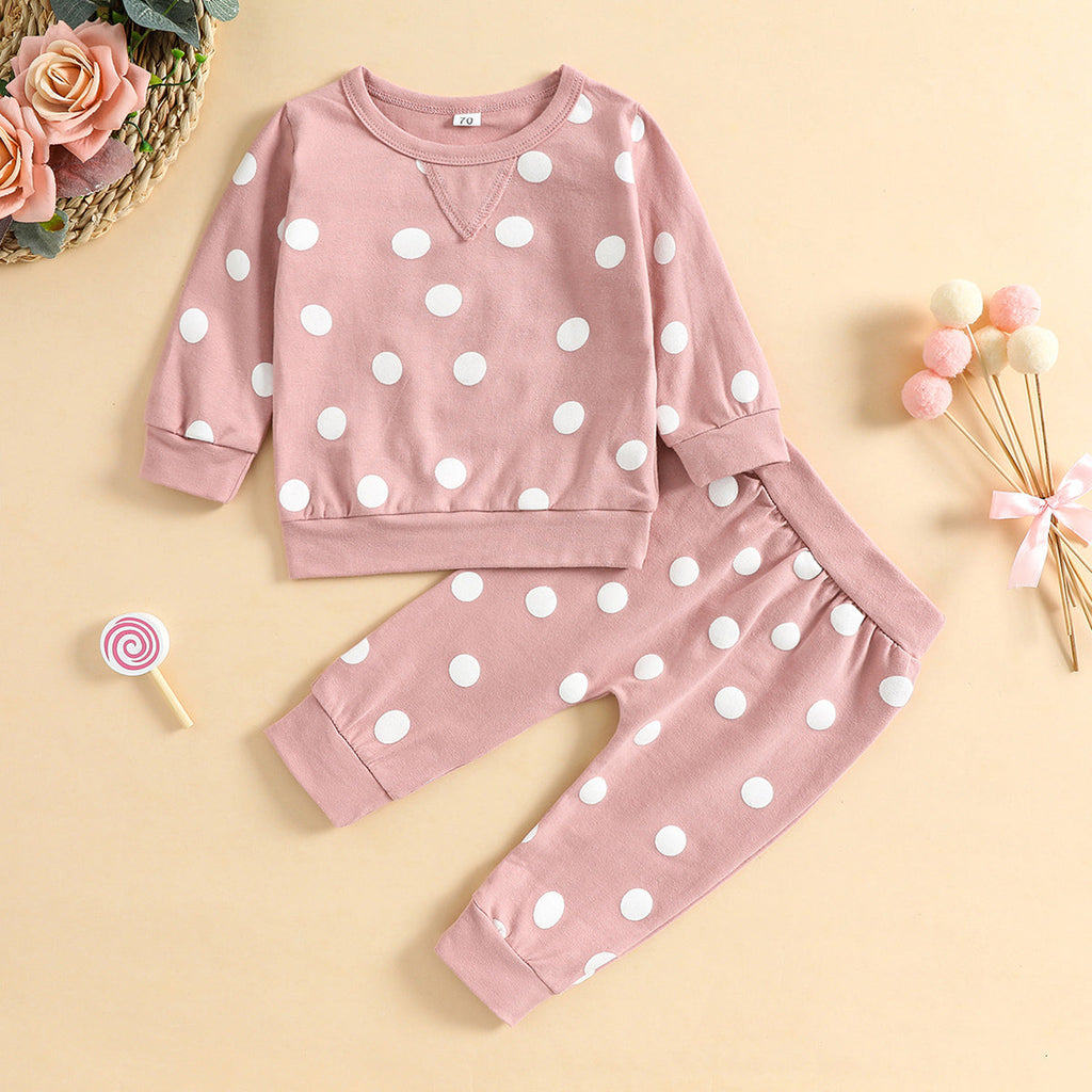 6-24M Baby Girls Polka Dots Long Sleeve Top Snd Pants Baby Clothes Supplier - PrettyKid