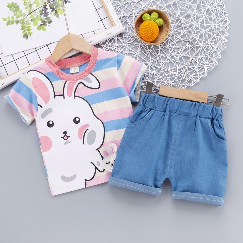 2-piece Rabbit Pattern T-shirt & Shorts for Toddler Girl - PrettyKid