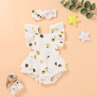 Baby Girl Lemon Print Ruffle Armhole Bodysuit & Headband Children's Clothing - PrettyKid