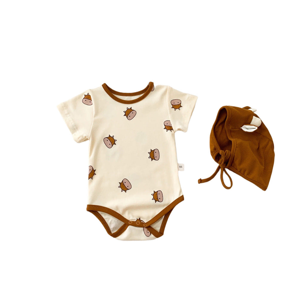 Cow Print Summer Baby Jumpsuit Short Sleeve And Hat - PrettyKid
