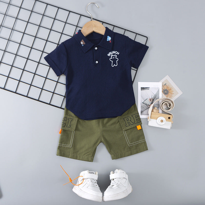 Baby Boy Bear Polo Tee And Shorts Baby Boy Clothing Sets - PrettyKid