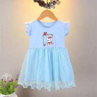 Toddler Girl Ruffle Sleeve Rabbit Mesh Hem Dress - PrettyKid