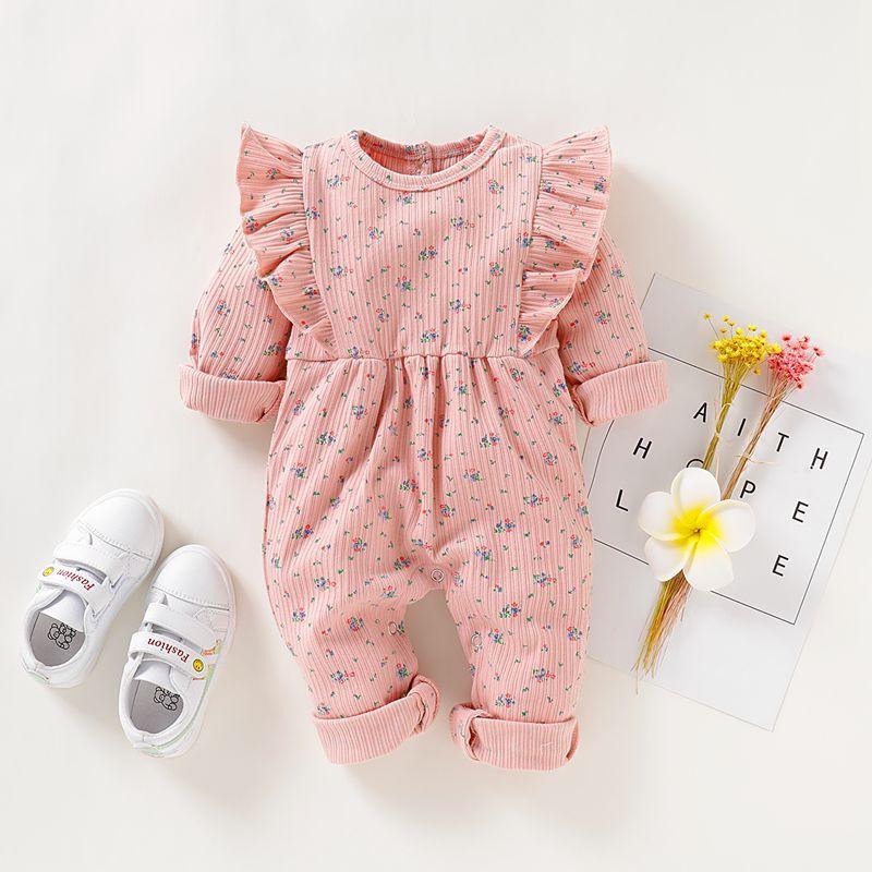 Ruffle Knit Floral Painted Jumpsuit for Baby Girl Wholesale children's clothing - PrettyKid