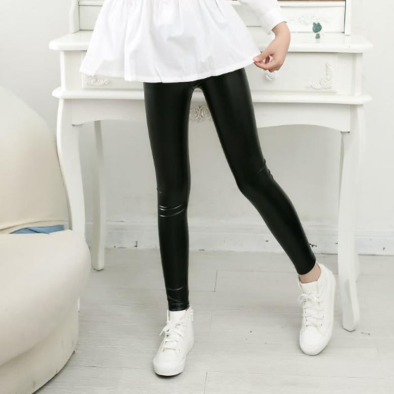 Slim-fit Solid Color Leather Pants Leggings for Kid Girl - PrettyKid