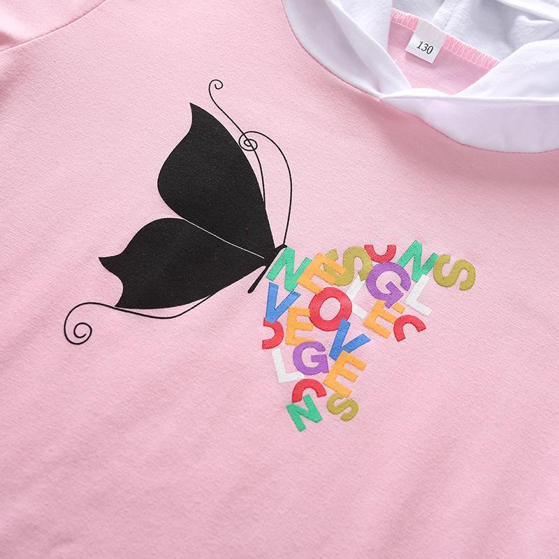 Girl 2pcs Butterfly Pattern Hooded T-shirt & Pleated Skirt - PrettyKid