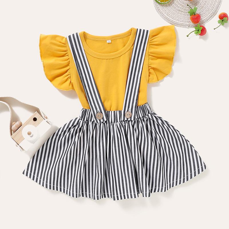 Ruffle Striped Dress for Toddler Girl Wholesale children's clothing - PrettyKid