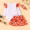Toddler Girls Solid Color Long Sleeve Pumpkin Print Skirt and Scarf Three Piece Set - PrettyKid