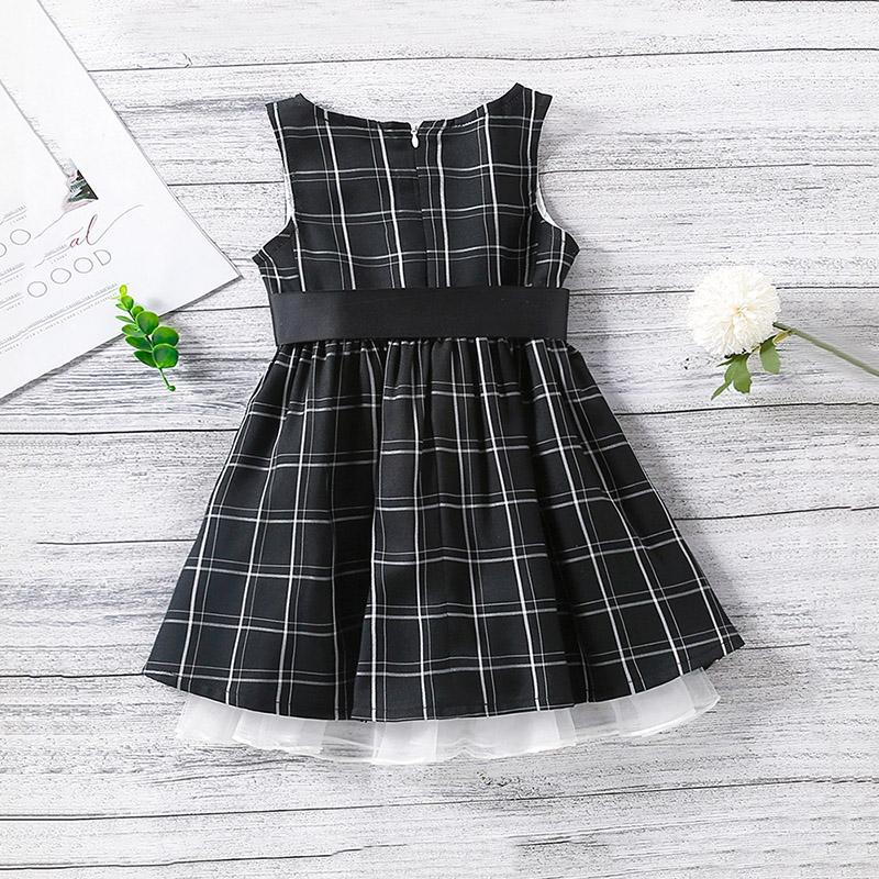 Toddler Girl Tulle Hem Sleeveless Belted Plaid Dress - PrettyKid