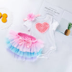 0-18M Baby Girls Birthday Sets Letter Crown Bodysuit & Tutu Skirts & Headband Bulk Baby Clothes - PrettyKid