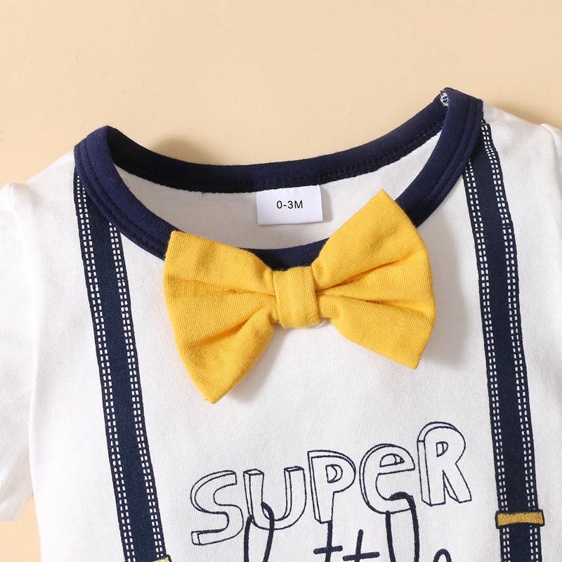 Baby Boy Bow Tie Decor Letter Pattern Jumpsuit - PrettyKid