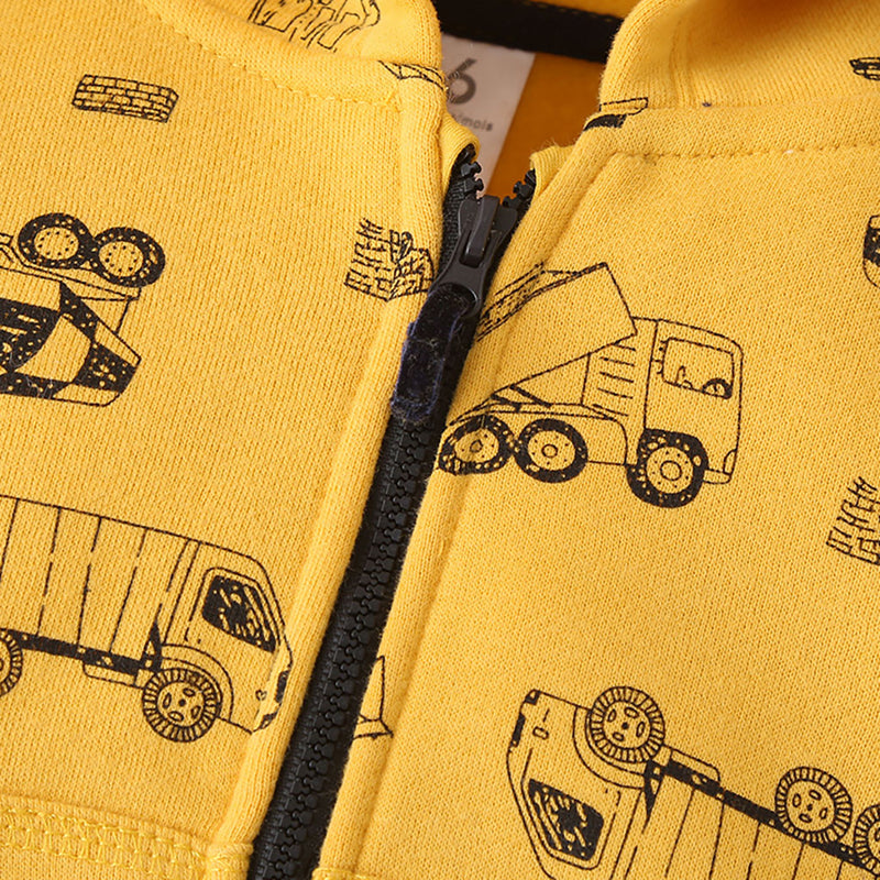 Baby Boys Cartoon Yellow Car Print Coat Jumpsuit Pants Set Wholesale Baby Clothes Online - PrettyKid