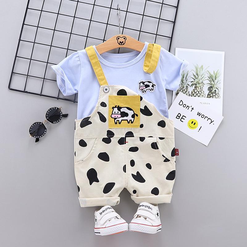 2pcs Fashion Cow Print T-shirt and Jumpsuits - PrettyKid