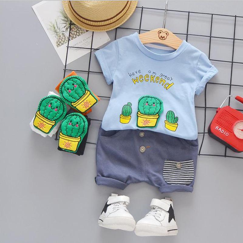 2-piece Creative Cactus Print T-shirt and Casual Suits Wholesale children's clothing - PrettyKid