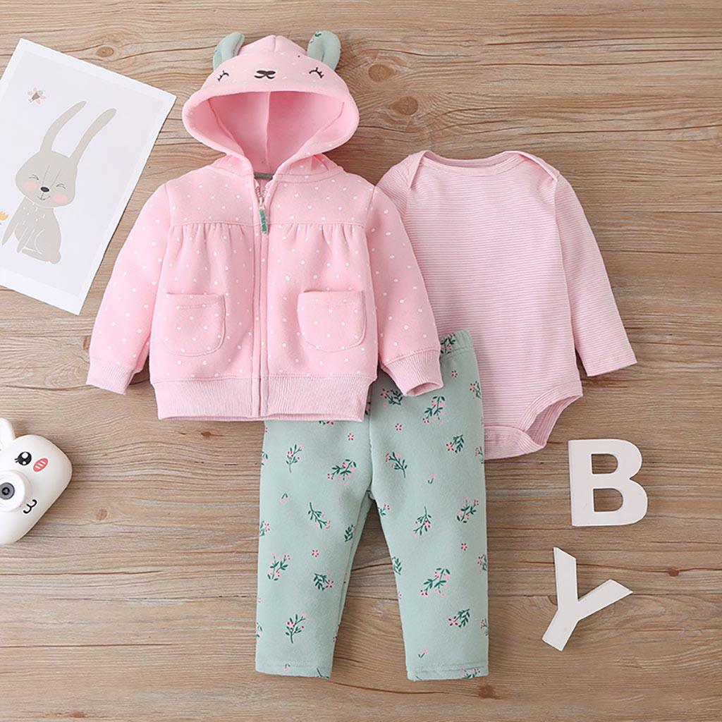 Baby Girls Cute Cartoon Rabbit Wave Point Coat Jumpsuit Pants Set Wholesale Baby Clothes Vendors - PrettyKid