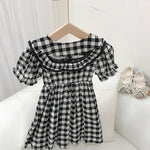 18M-6Y Cute Dresses For Girls Doll Collar Plaid Short Sleeve Wholesale Girls Fashion Clothes