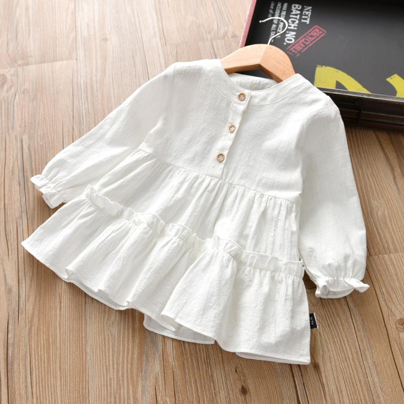 wholesale baby clothes manufacturers Toddler Girl Solid Color Long Sleeve Dress - PrettyKid
