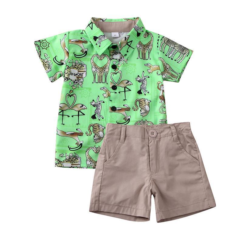 Toddler Boy Cartoon Animal Print Shirt & Shorts - PrettyKid