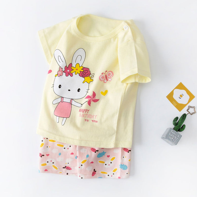 Toddler Girls Cotton Cartoon Animal Pajamas Sets Top & Shorts Wholesale - PrettyKid
