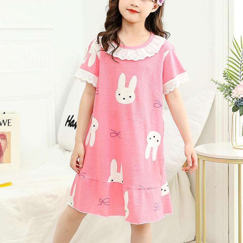 Toddler Girl Rabbit Pattern Lace Stitching Pajamas Dress Children's Clothing - PrettyKid