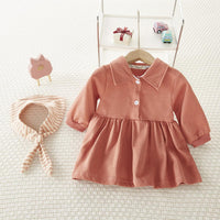 Baby Girl Lapel Collar Long Sleeve Solid Color Dress Baby Girl Dress Wholesale - PrettyKid