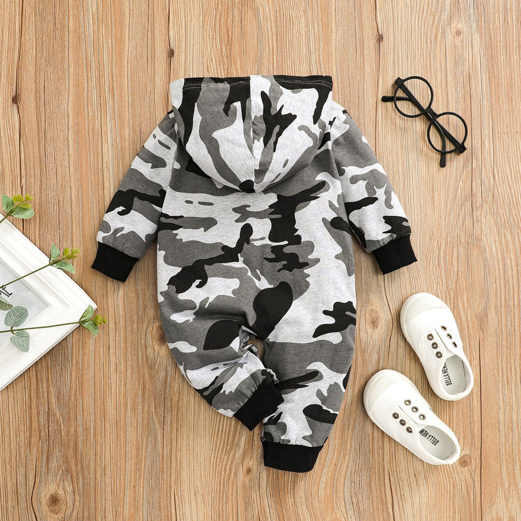 Camouflage Colorblock Hooded Baby One Piece Jumpsuit - PrettyKid