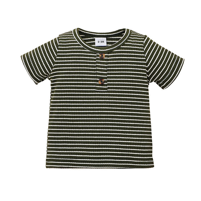 Baby Girl Crew Neck Striped T-Shirt Baby T Shirts Wholesale - PrettyKid