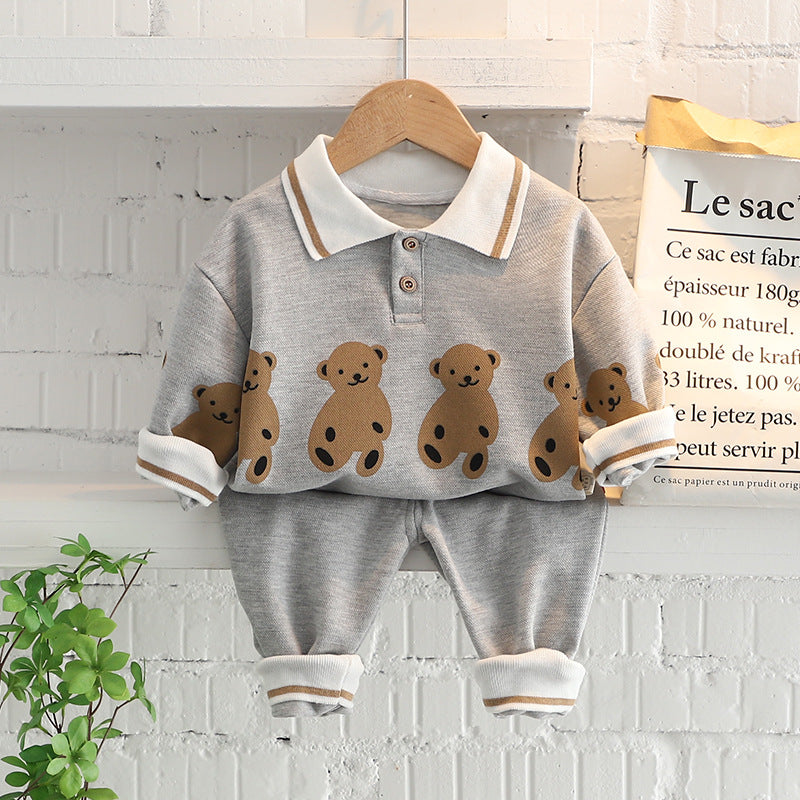 Boy Bear Polo Tee And Sweatpants Toddler Boy Outfit Sets - PrettyKid