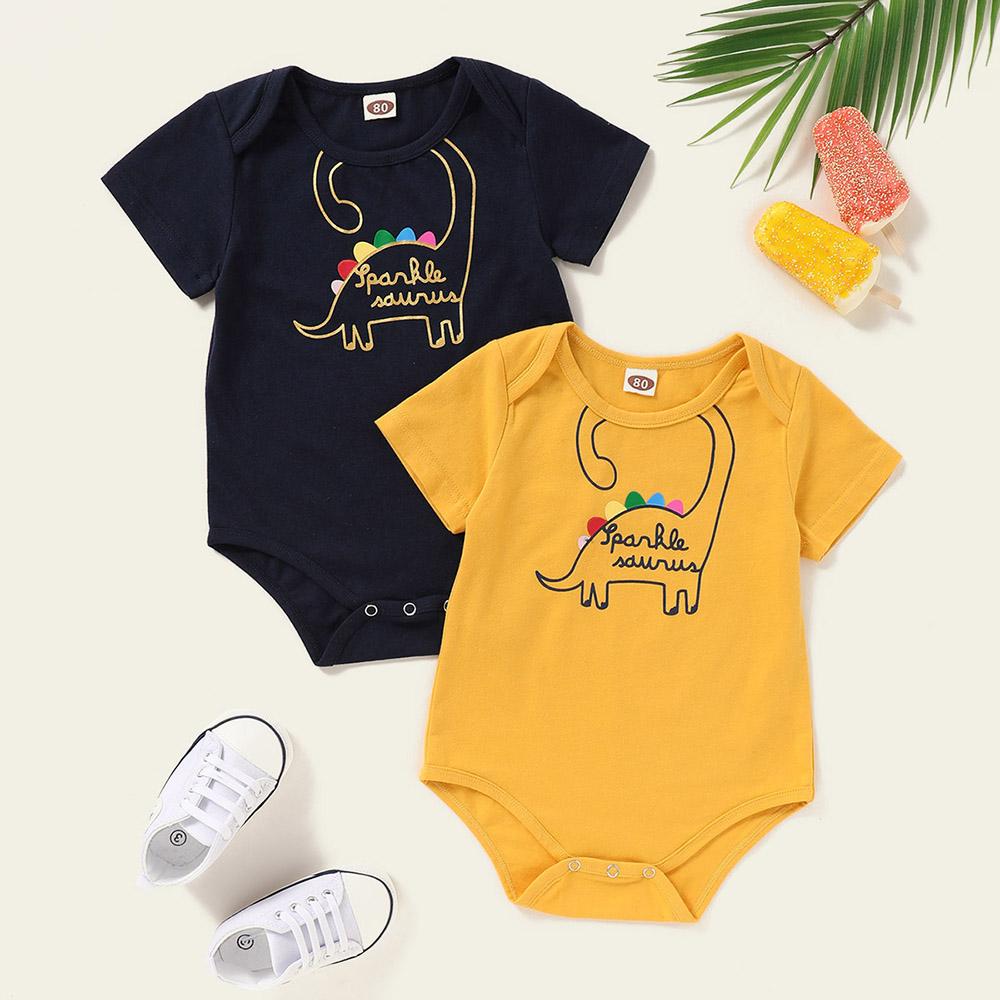 Baby Boys 2PCS Dinosaur Cartoon Printed Short Sleeve Romper Sets Baby Clothing In Bulk - PrettyKid