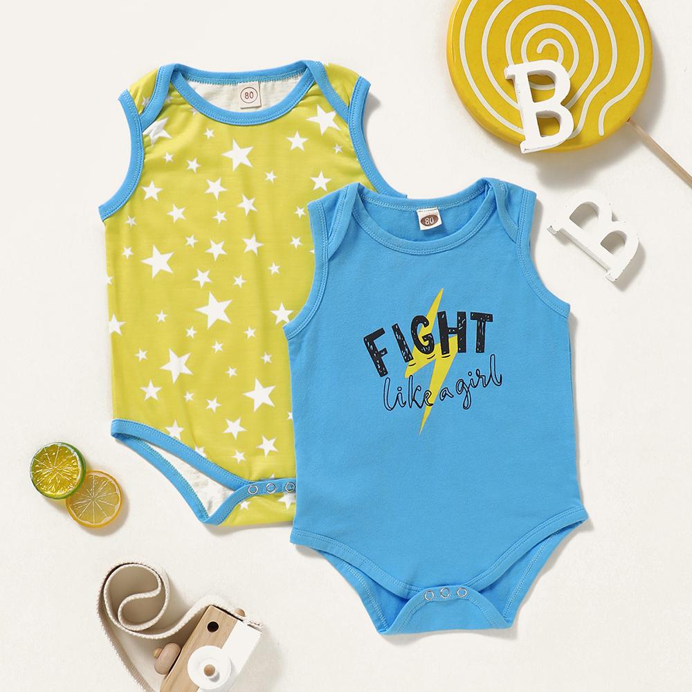 Baby Girls 2PCS Fight Like A Girls Printed Sleeveless Rompers Baby Summer Clothes - PrettyKid