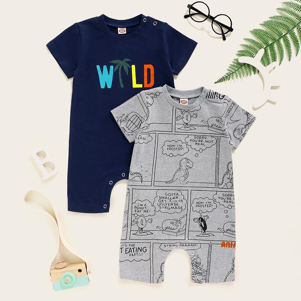 Baby Boys 2PCS Pattern Cartoon Printed Short Sleeve Rompers Baby Clothing Wholesale - PrettyKid