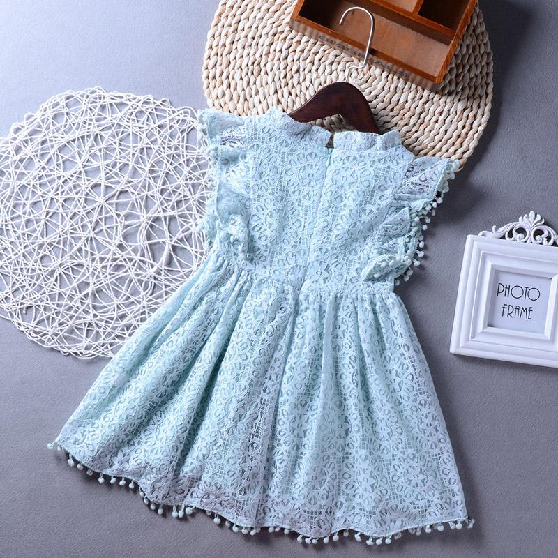 Girls Lace Fly Sleeve Princess Dress Round Neck Hollow Out Dress - PrettyKid