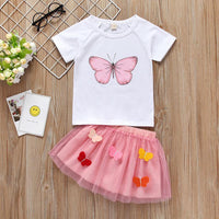 Girls Cute Butterfly Print Top & Butterfly Mesh Skirt - PrettyKid