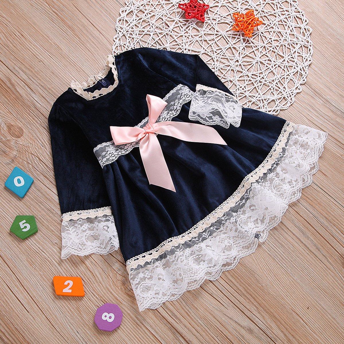 Toddler Girl's Lace Round Neck Lace Long Sleeve Princess Skirt - PrettyKid