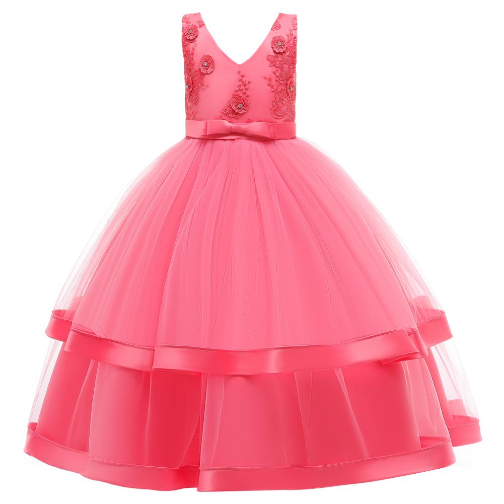 Long girl's dress princess dress wedding dress girls performance dress - PrettyKid