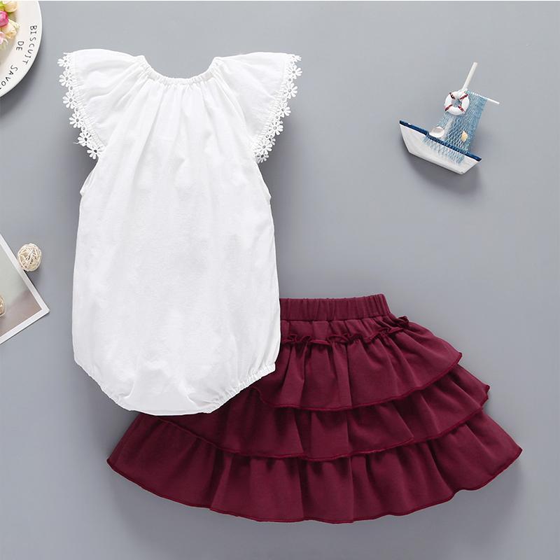 Baby Girls Lace Fly Sleeve Top & Bowknot Tutu Skirt - PrettyKid