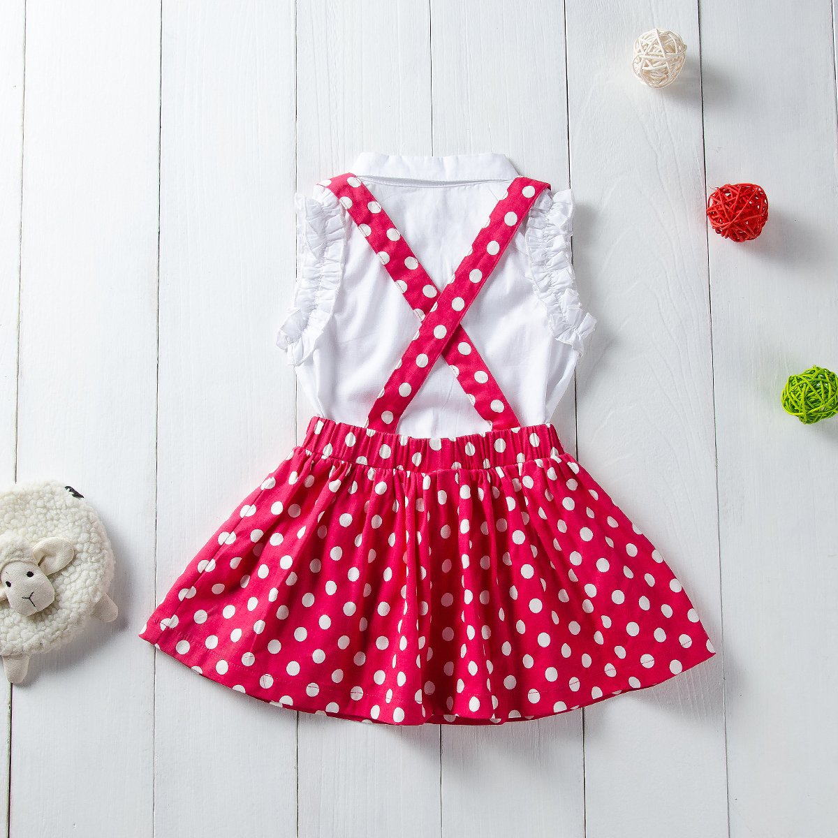 Fashionable 2-Piece Sleeveless Shirt & Polka Dot Strap Skirt - PrettyKid