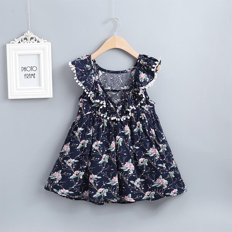 Girls Ruffle Collar Lace Dress Floral Sleeveless Dress - PrettyKid