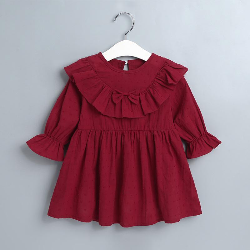 Baby Girls Lace Solid Color Bowknot Decor Princess Dress - PrettyKid