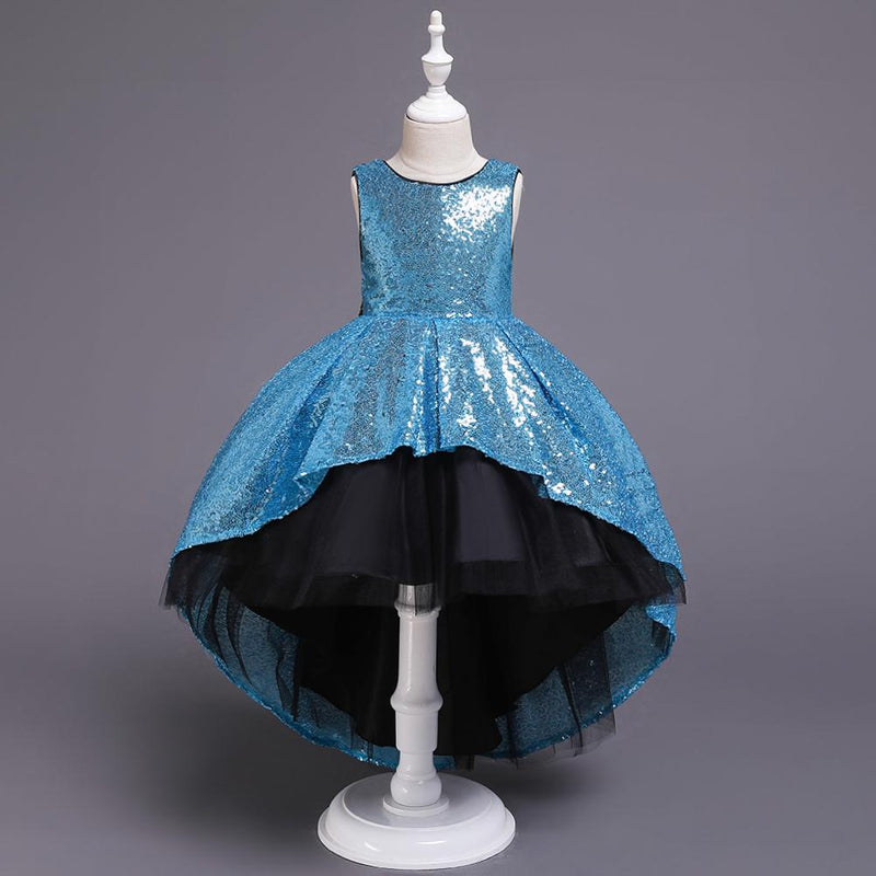 Girl Prom Sequin Dress Tail Princess Skirt Mesh Dress - PrettyKid